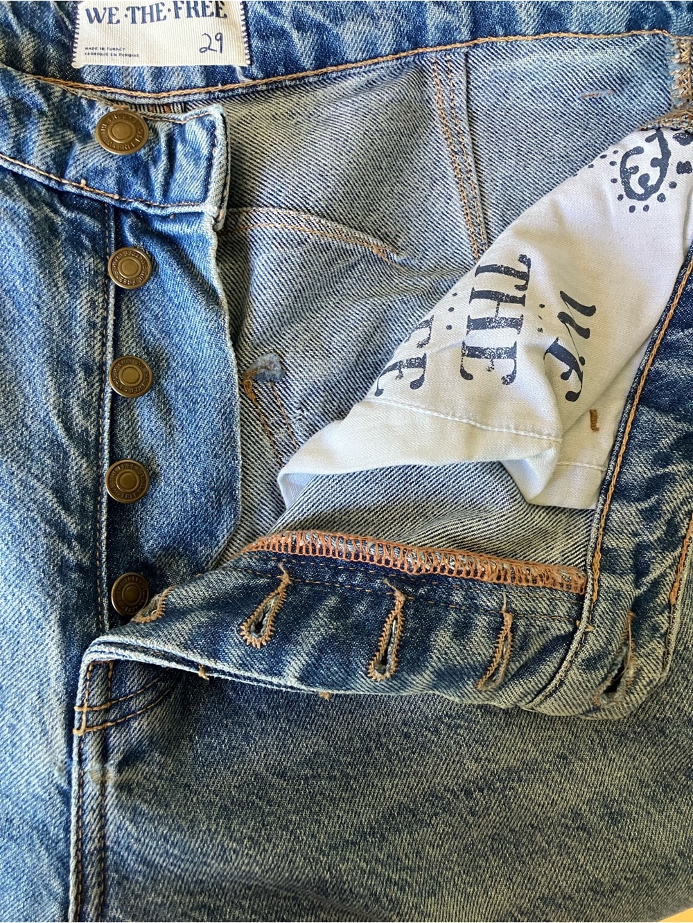 We The Free Good Luck Mid Rise Barrel Jeans Size 29 Medium Wash Wide Leg Denim - Picture 10 of 16